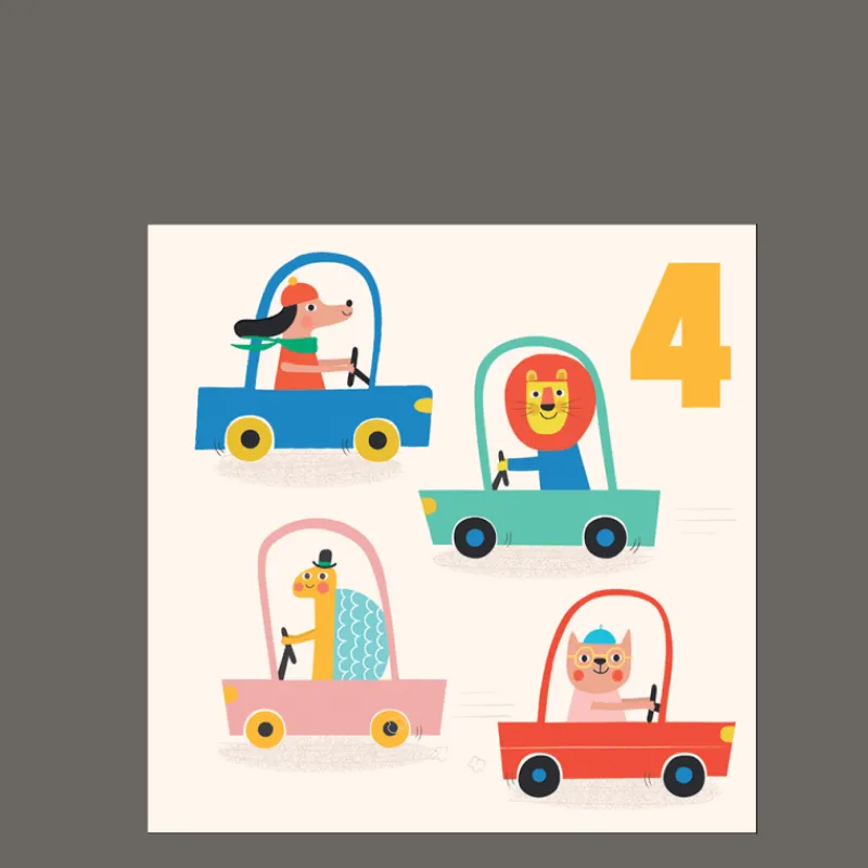 Rex London Birthday card - Driving animals FOUR Best