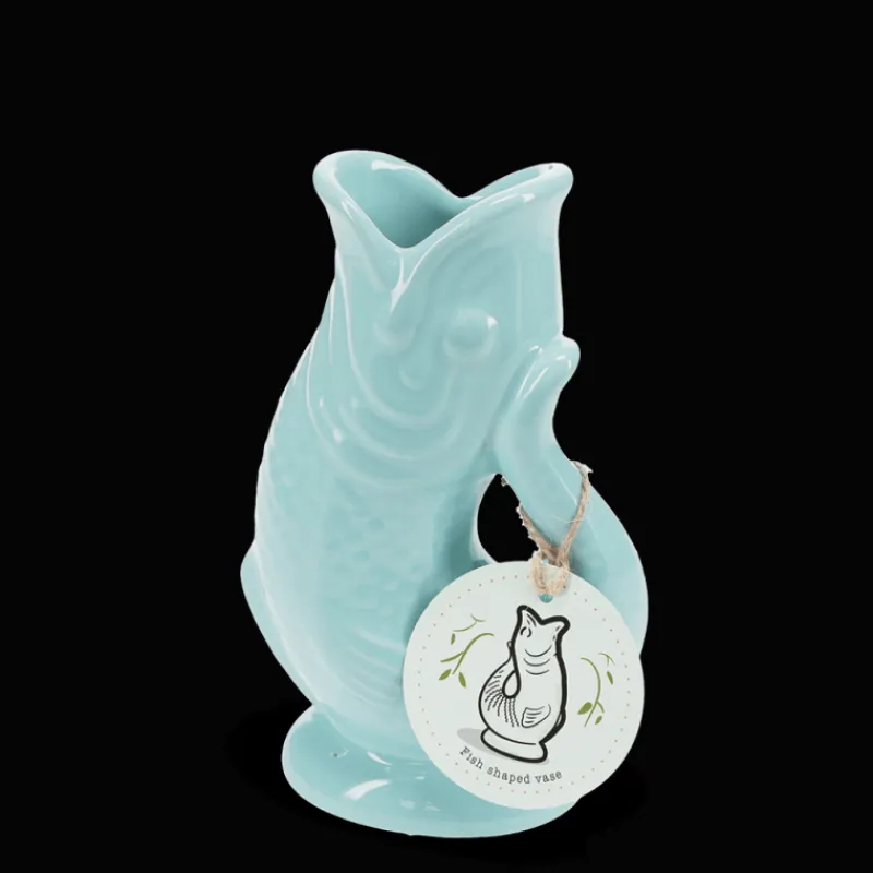 Rex London Ceramic fish vase - Aqua blue New