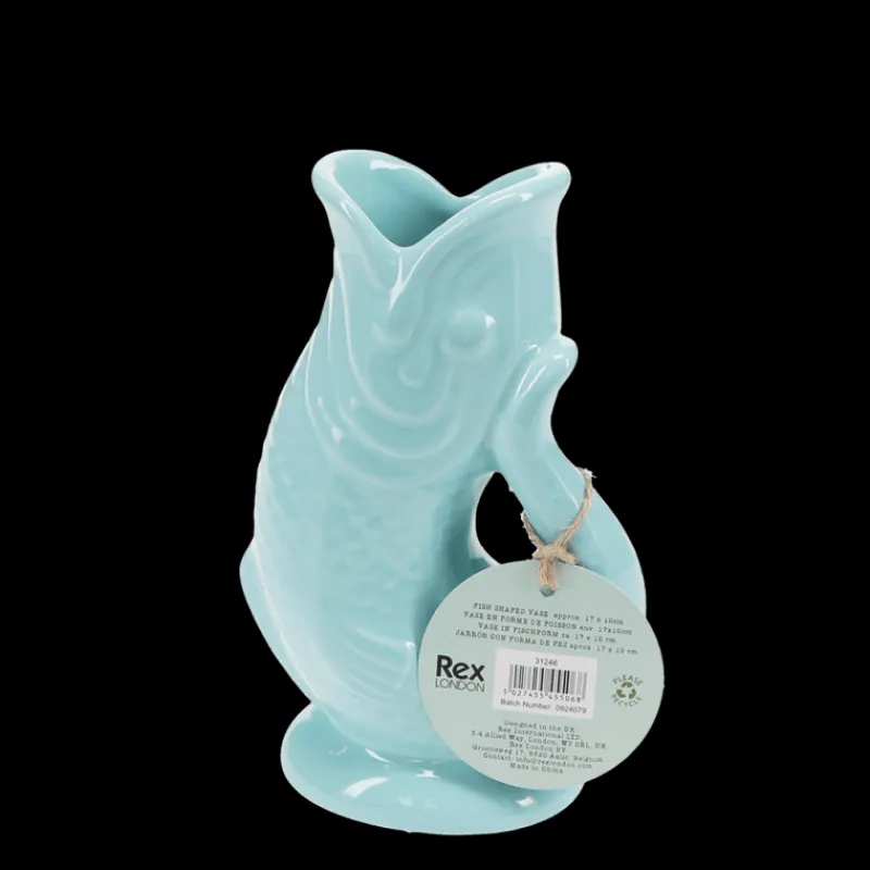 Rex London Ceramic fish vase - Aqua blue New