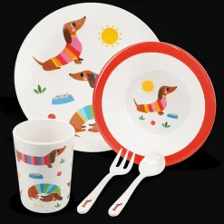 Rex London Children's melamine dinner set (5 pieces) - Sunny Sausage Dog Best