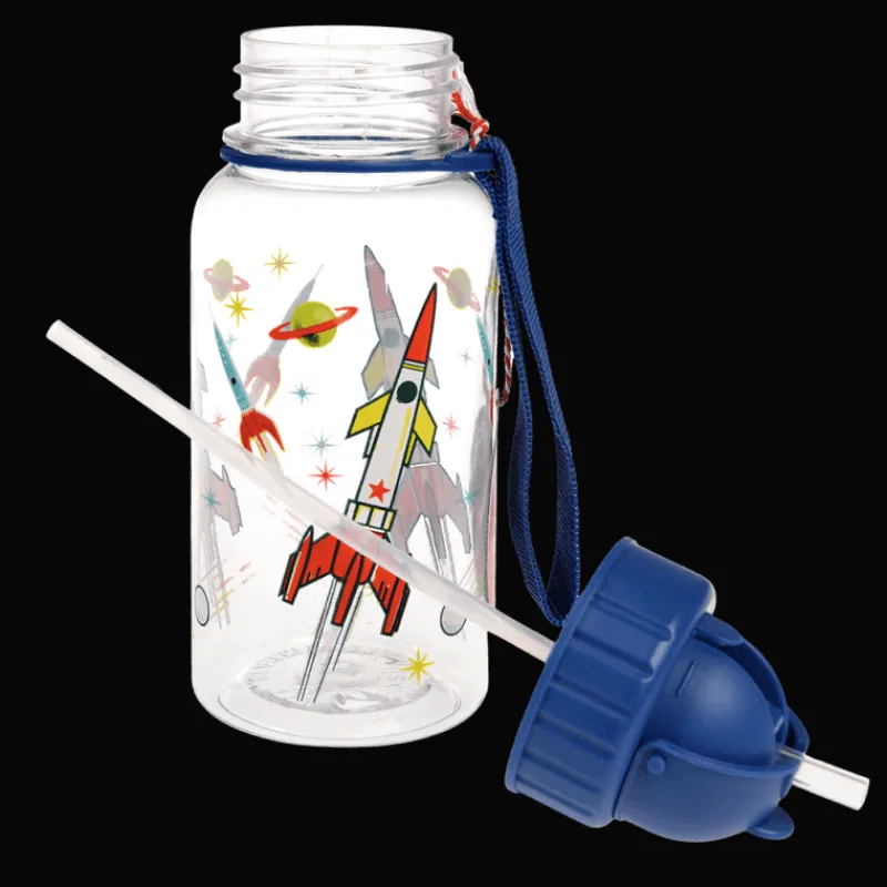 Rex London Children's water bottle with straw 500ml - Space Age clear Clearance
