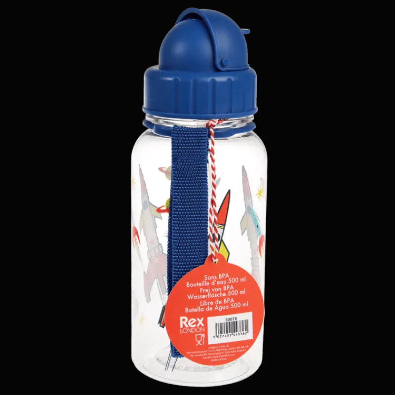Rex London Children's water bottle with straw 500ml - Space Age clear Clearance
