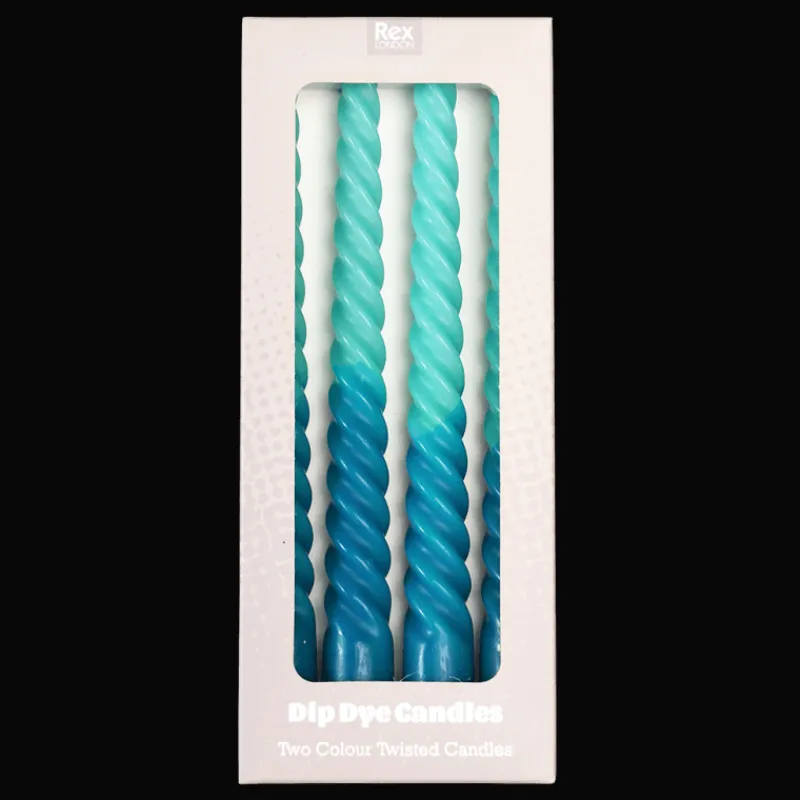 Rex London Dip dye spiral candles (set of 4) - Blue Clearance