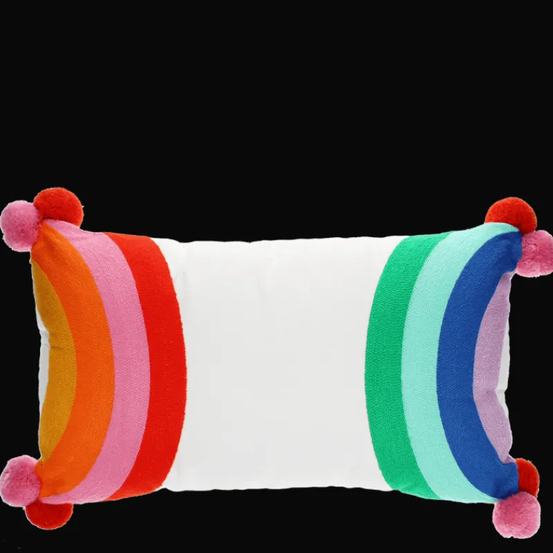 Rex London Embroidered cushion with pom poms - Rainbow Sale