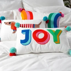 Rex London Embroidered cushion with pom poms - Rainbow Sale
