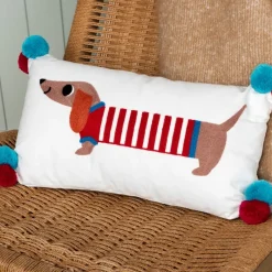 Rex London Embroidered cushion with pom poms - Sausage Dog Fashion