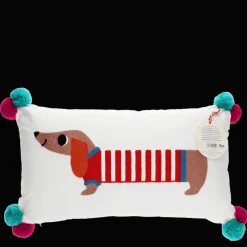 Rex London Embroidered cushion with pom poms - Sausage Dog Fashion