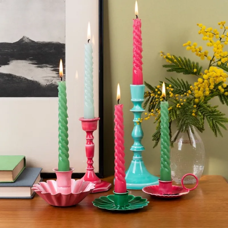 Rex London Enamel cupped flower candle holder - Pink Hot
