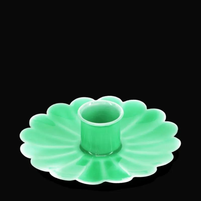 Rex London Enamel flat flower candle holder - Green Outlet