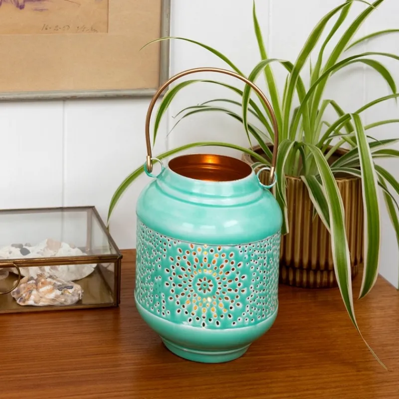 Rex London Enamel tealight lantern - Aqua Online