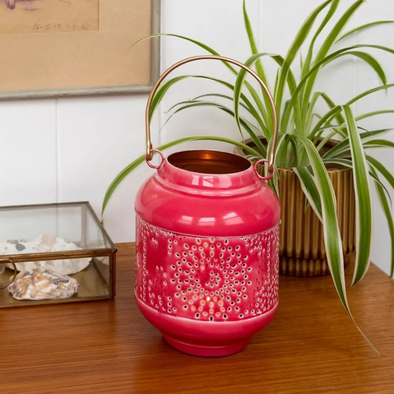 Rex London Enamel tealight lantern - Vibrant pink Hot