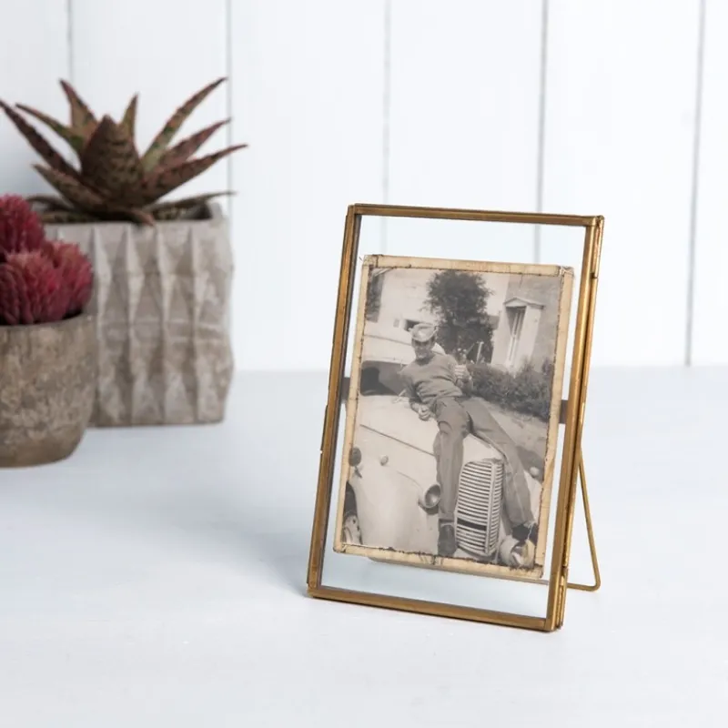 Rex London Glass and brass metal standing frame (15 x 10cm) New