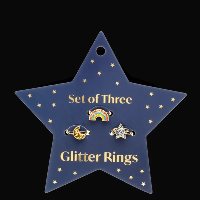 Rex London Glitter rings (set of 3) - Star, rainbow & moon Discount