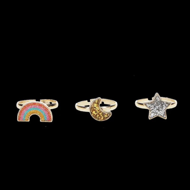 Rex London Glitter rings (set of 3) - Star, rainbow & moon Discount