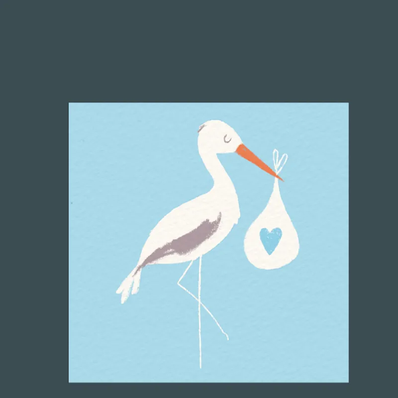 Rex London Greetings card new baby - Blue stork Hot