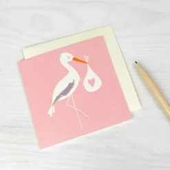 Rex London Greetings card new baby - Pink stork Hot