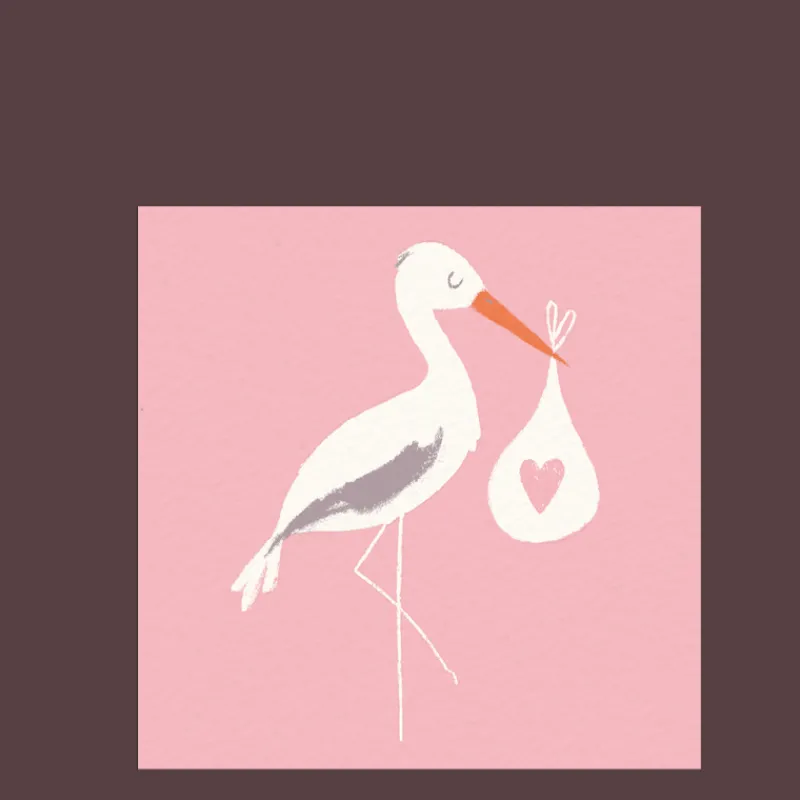 Rex London Greetings card new baby - Pink stork Hot