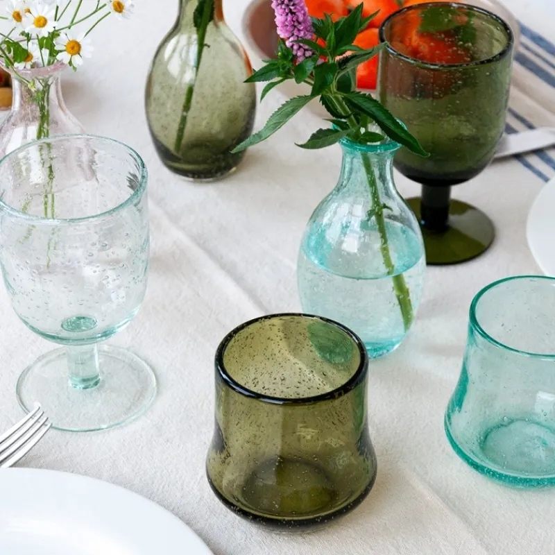 Rex London Hand blown bubble glass tumbler - Olive green Hot