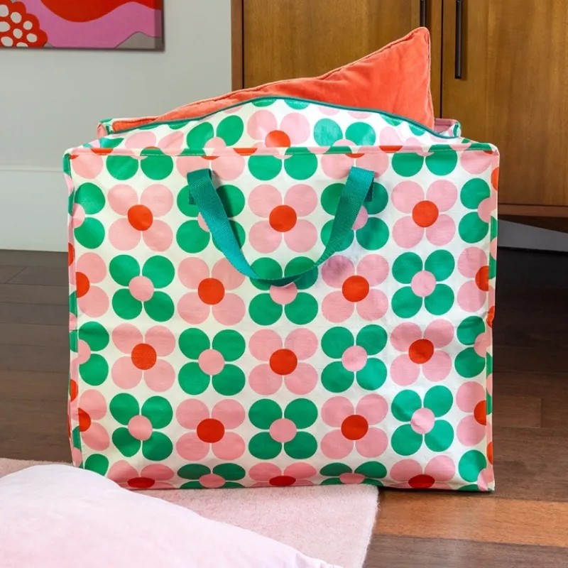 Rex London Jumbo storage bag - Pink and green Daisy Sale