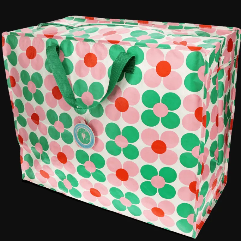 Rex London Jumbo storage bag - Pink and green Daisy Sale