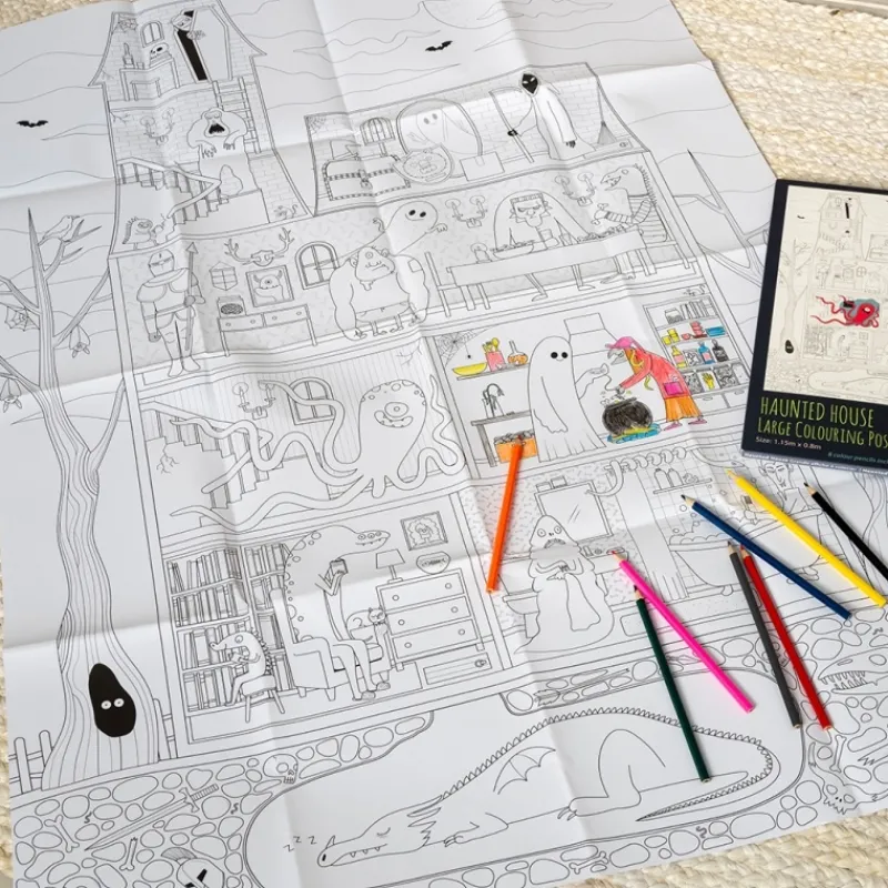 Rex London Large colouring poster with pencils - Haunted House Best