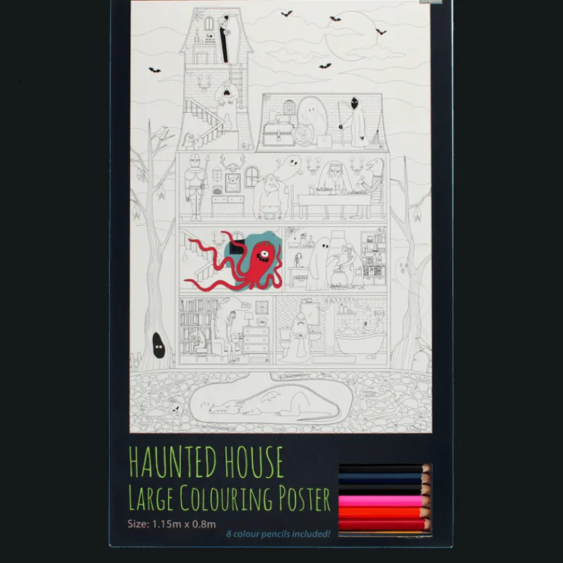 Rex London Large colouring poster with pencils - Haunted House Best