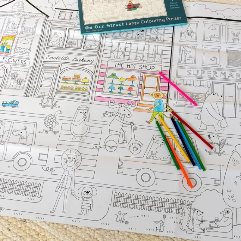 Rex London Large colouring poster with pencils - On Our Street Hot