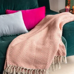 Rex London Large herringbone throw (225 x 150 cm) - Coral Outlet