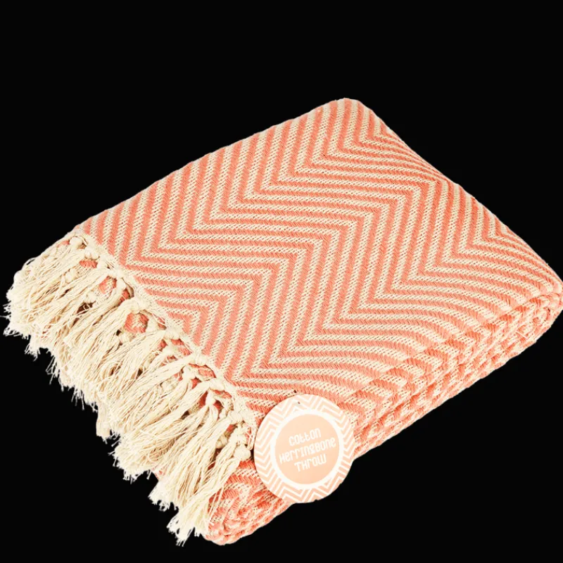 Rex London Large herringbone throw (225 x 150 cm) - Coral Outlet