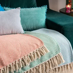Rex London Large herringbone throw (225 x 150 cm) - Pale blue Online