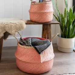 Rex London Large seagrass belly basket - Coral Sale