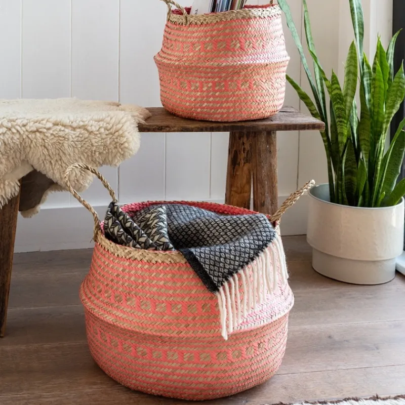 Rex London Large seagrass belly basket - Coral Sale