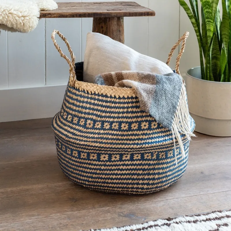 Rex London Large seagrass belly basket - Navy blue Online
