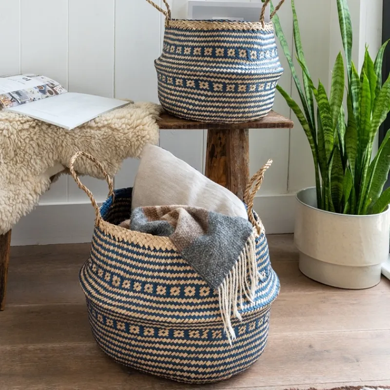 Rex London Large seagrass belly basket - Navy blue Online