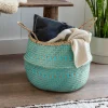Rex London Large seagrass belly basket - Turquoise Hot