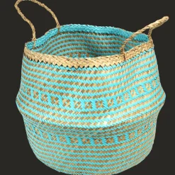 Rex London Large seagrass belly basket - Turquoise Hot