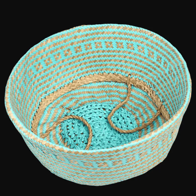 Rex London Large seagrass belly basket - Turquoise Hot