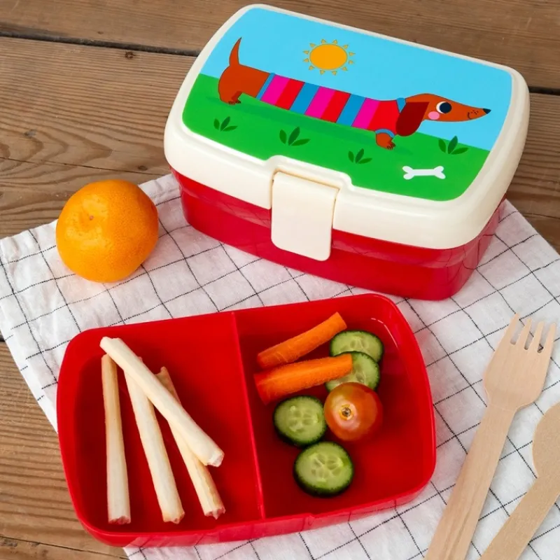 Rex London Lunch box with tray - Sunny Sausage Dog Hot