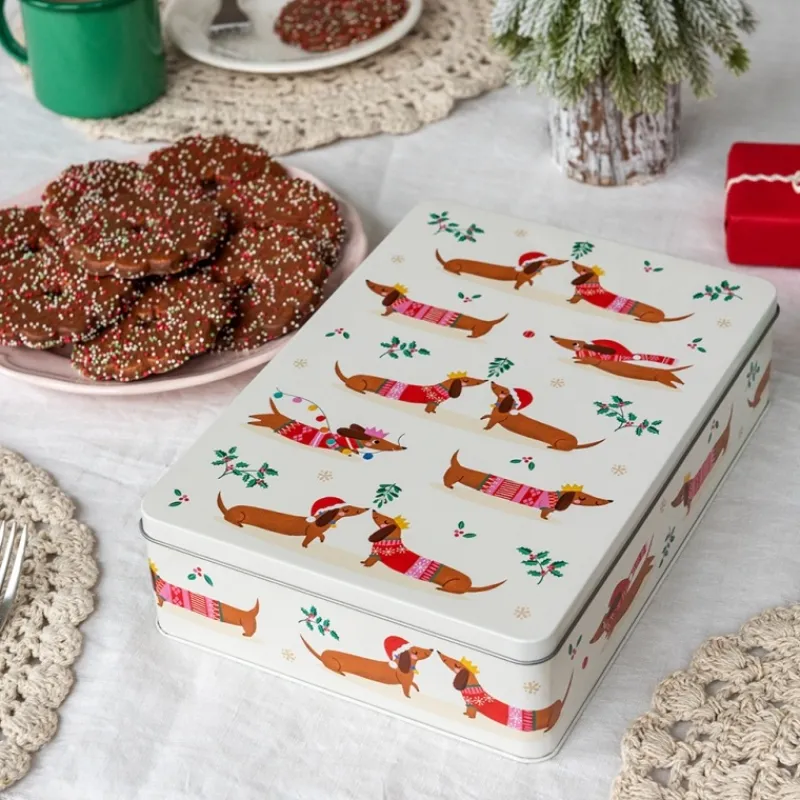 Rex London Mince pie storage tin - Festive Sausage Dog Best