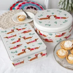 Rex London Mince pie storage tin - Festive Sausage Dog Best