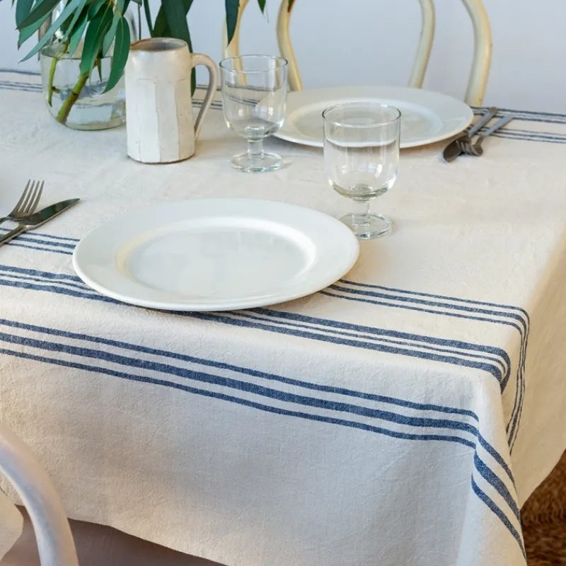 Rex London Pure Belgian linen tablecloth (120 x 180cm) - Blue stripe Hot