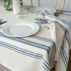 Rex London Pure Belgian linen tablecloth (120 x 180cm) - Blue stripe Hot