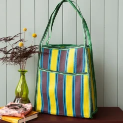 Rex London Recycled woven bag with side pocket - Brown, yellow, teal Sale