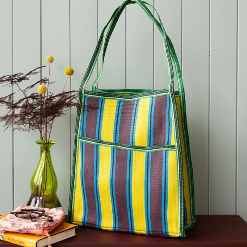 Rex London Recycled woven bag with side pocket - Brown, yellow, teal Sale
