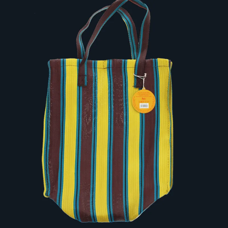 Rex London Recycled woven shopping bag - Brown, yellow, teal Discount