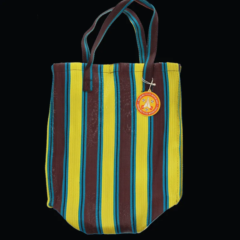 Rex London Recycled woven shopping bag - Brown, yellow, teal Discount