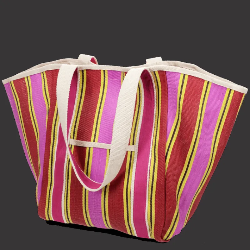 Rex London Recycled woven tote bag with canvas handles - Yellow, pink, red Fashion