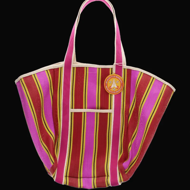 Rex London Recycled woven tote bag with canvas handles - Yellow, pink, red Fashion