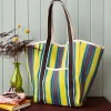Rex London Recycled woven tote bag with canvas handles - Brown, yellow, teal Hot