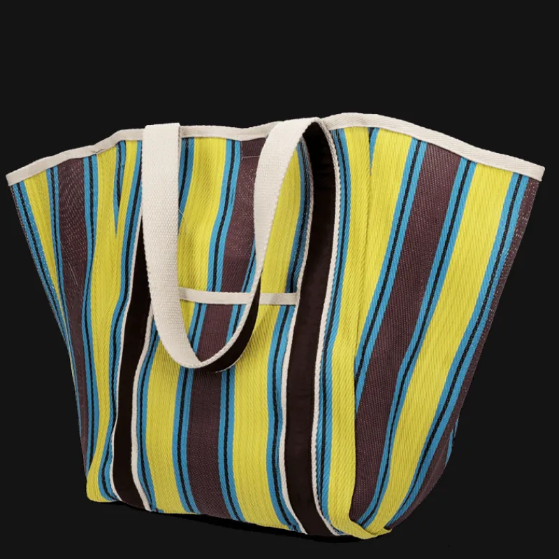 Rex London Recycled woven tote bag with canvas handles - Brown, yellow, teal Hot